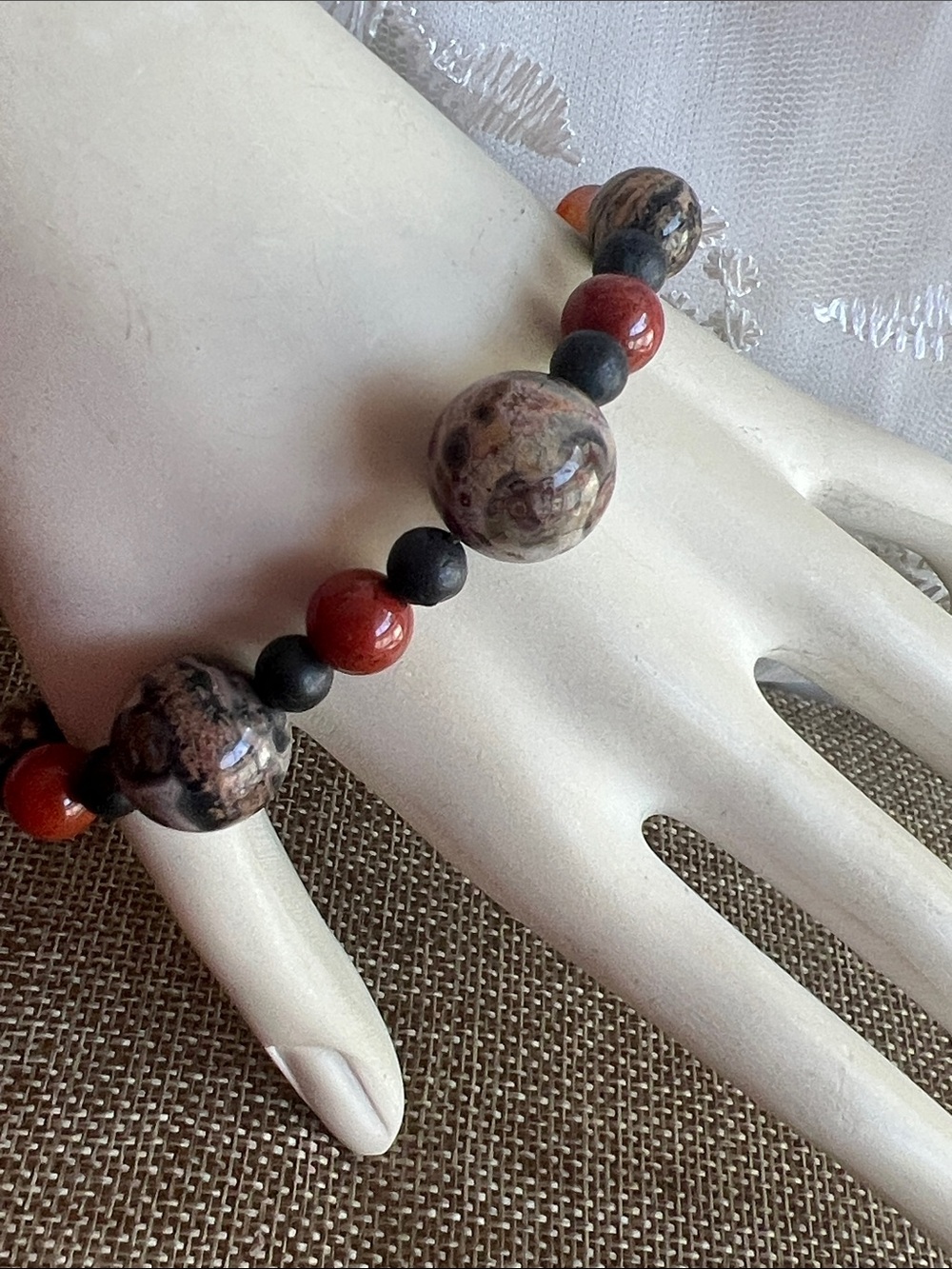 Handmade Red and Black Beaded Bracelet